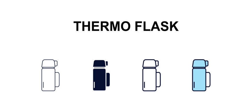 thermo flask  multi-style outline icon set - food concept. Thin line, regular, filled, colored thermo flask  icon