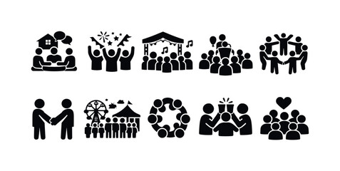 Plakat Collection of diverse social gathering and community event icons