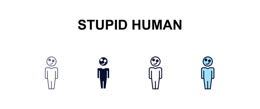 stupid human multi-style outline icon set - feelings concept. Thin line, regular, filled, colored stupid human icon