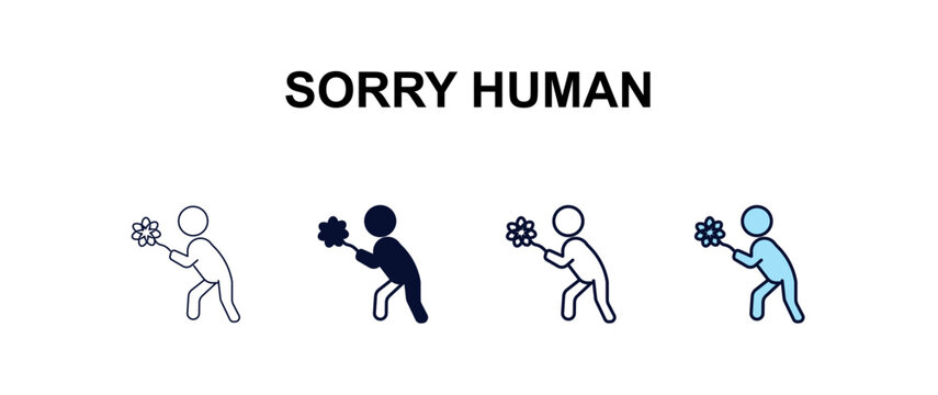 sorry human multi-style outline icon set - feelings concept. Thin line, regular, filled, colored sorry human icon