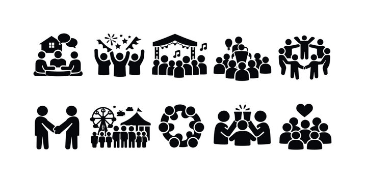 Collection of diverse social gathering and community event icons