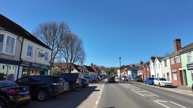 Stockbridge Hampshire England UK. 27.03.2026. Video. A drive through Stockbridge a civil parish in the Test valley district of Hampshire passing a variety of stores along the route.