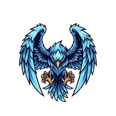 Obraz premium Blue eagle bird with wings spread and claws outstretched on white background