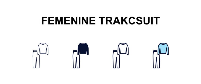 femenine trakcsuit multi-style outline icon set - fashion concept. Thin line, regular, filled, colored femenine trakcsuit icon
