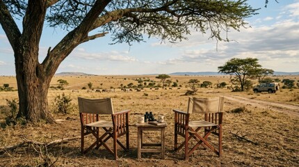 African lodge nestled in scenic nature, offering a tranquil travel experience and safari retreat.
