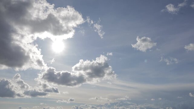 Dramatic dark clouds with bright sunlight breaking through.time lapse
