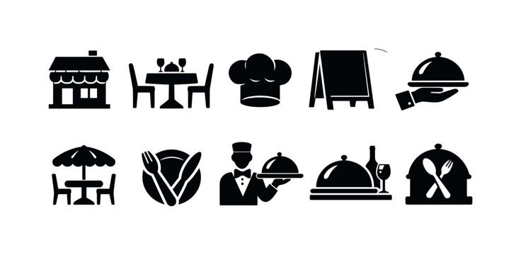 Collection of restaurant and dining icons representing various services and elements