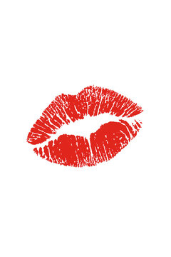Kiss Red Lip Print on transparent Background