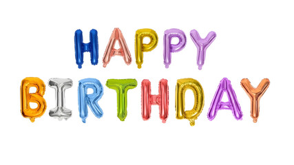 Fototapeta premium Colorful Happy Birthday Foil Balloon Letters Isolated on White Background