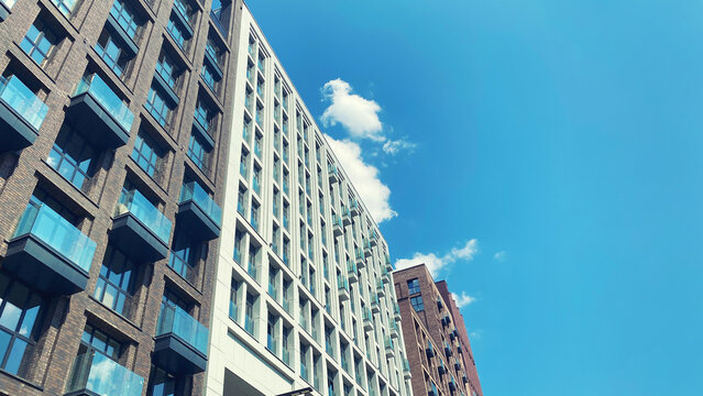 Architecture and real estate, modern residential apartment building with large panoramic windows