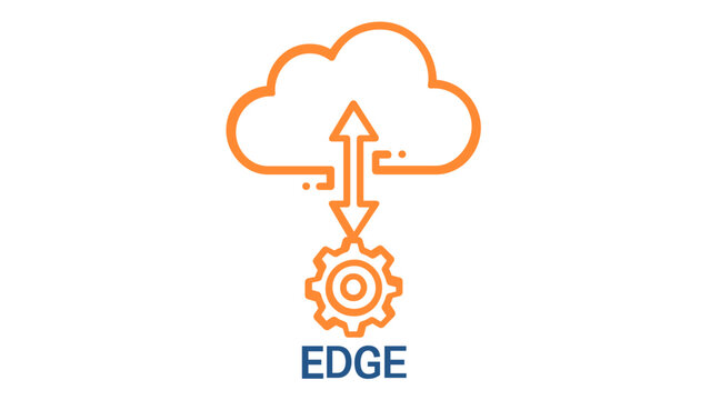 Modern distributed system vector icon illustration featuring a cloud connected to a gear by a double-headed arrow, representing cloud computing, automation, data synchronization, and processing.