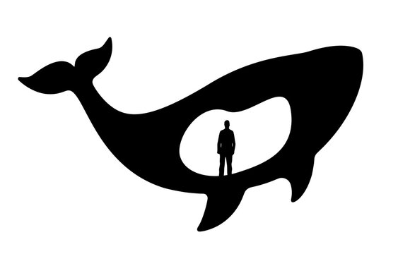 Jonah bible story in whale silhouette illustration vector