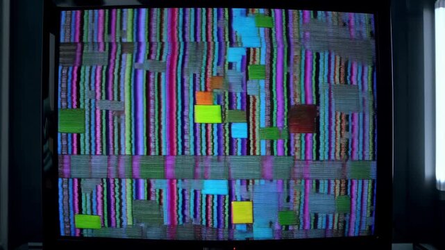Full-frame analog television static with chaotic white noise and grain. Realistic CRT screen distortion and signal interference for retro VFX transitions, horror themes, and glitch effects.
