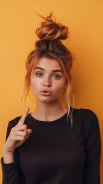 young woman with confident controversial expression,