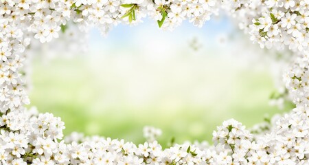Fototapeta premium art Spring border background with white blossom 