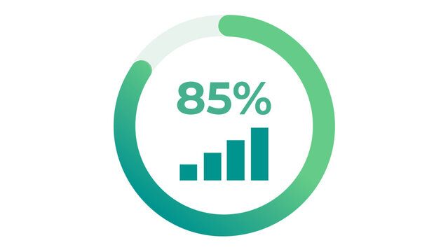 AI-generated vector icon illustration of a circular progress bar showing 85 percent with an internal bar chart, perfect for business data analytics, financial reports, and dashboard UI design.