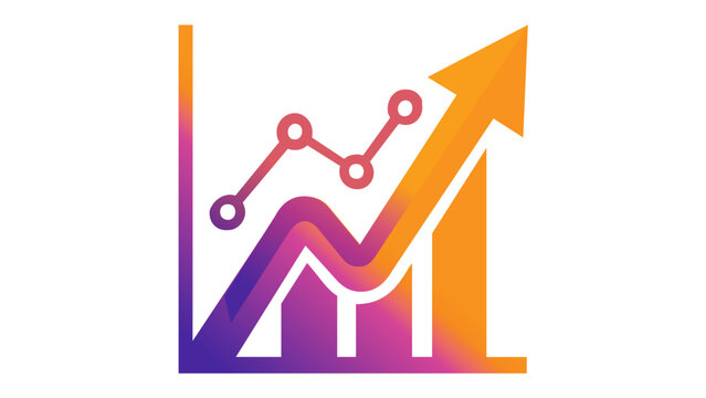Colorful vector illustration of a business growth chart featuring an upward arrow, line graph, and bar chart, symbolizing data analytics, financial success, and professional reporting.