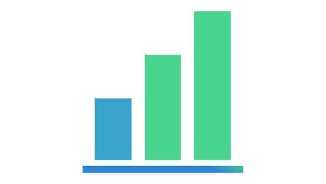Predictive analytics vector icon illustration featuring a minimalist bar chart with three rising columns in a blue and green gradient, representing growth, data analysis, and business success.