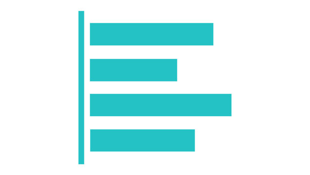 Teal horizontal bar chart vector icon illustration for data analytics, business intelligence, and predictive modeling. Minimalist flat design scalable graphic for digital reports and dashboards.