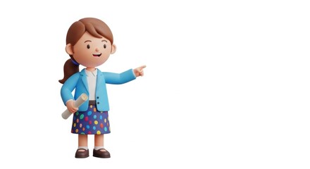 Fototapeta premium 3D Teacher Pointing with Clipboard