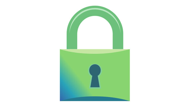 Vibrant blue and green gradient padlock vector icon illustration representing cyber security, digital data protection, privacy, and firewall safety for modern web and mobile app interfaces.