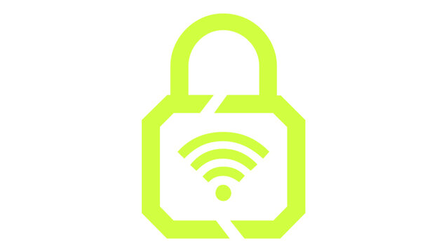 Modern cyber security and network protection vector icon illustration featuring a vibrant green gradient padlock with a Wi-Fi signal symbol inside, representing secure wireless connectivity.
