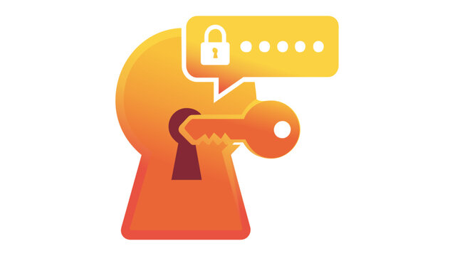 Vector icon illustration of a human head with a keyhole and key, representing cyber security, data privacy, password protection, and digital authentication in a minimalist flat design style.