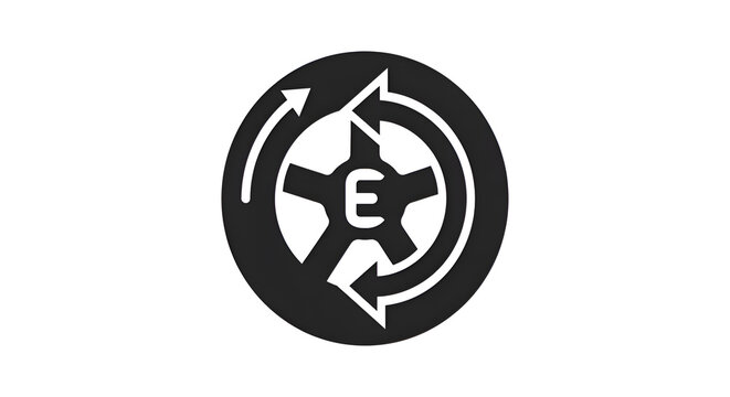 Minimalist flat vector icon of electric vehicle regenerative braking system with wheel and circular energy arrows