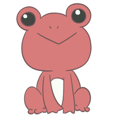 Cute Pink Frog Cartoon Character Sitting and Smiling Happily