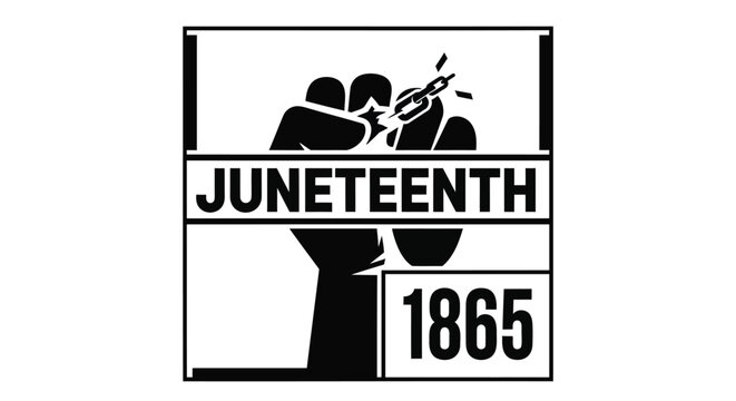 Juneteenth 1865 freedom day vector, black power fist with broken chains illustration, African American emancipation day graphic, historical holiday logo