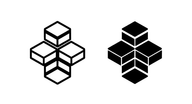Vector illustration of isometric cube cross icon set, 3d block structure, vector illustration on a transparent background