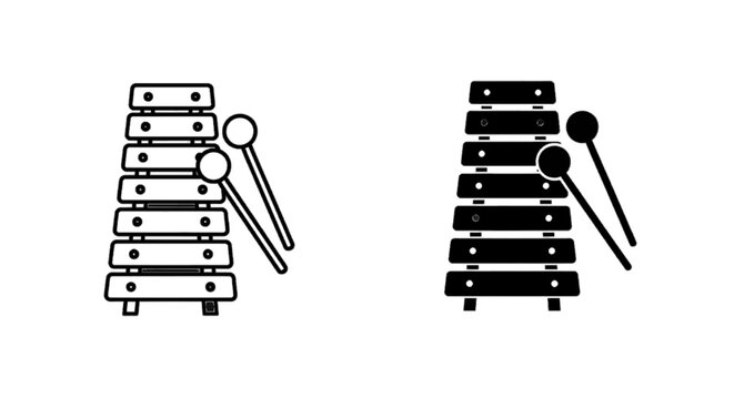 Vector illustration of xylophone icon set, musical instrument with mallets on a transparent background