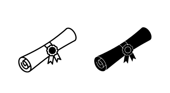 Vector illustration of set of two diploma scroll icons with ribbon seal, vector illustration on a transparent background