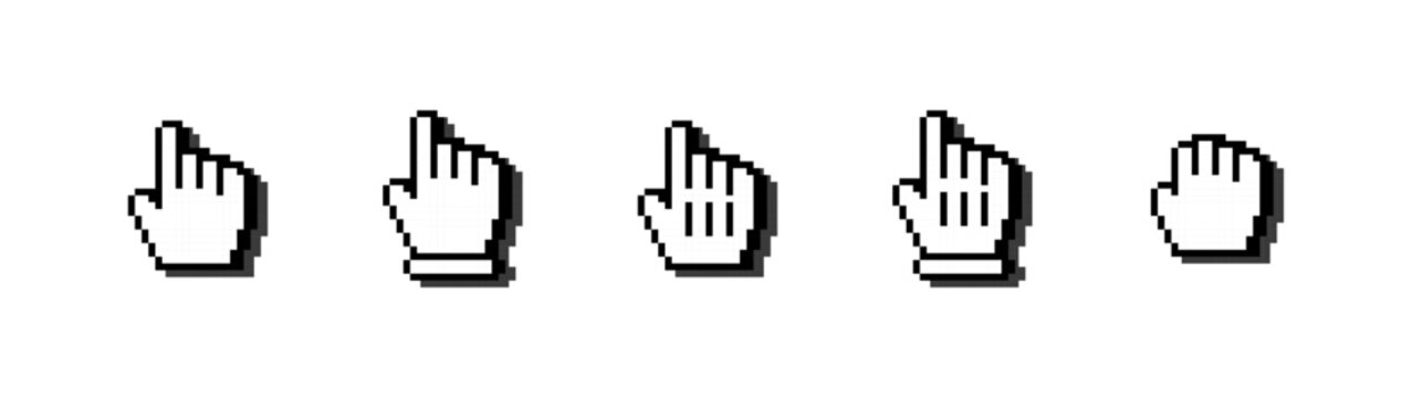 Hand cursor icons set, pointer click and gesture symbols, minimal outline UI interaction icons