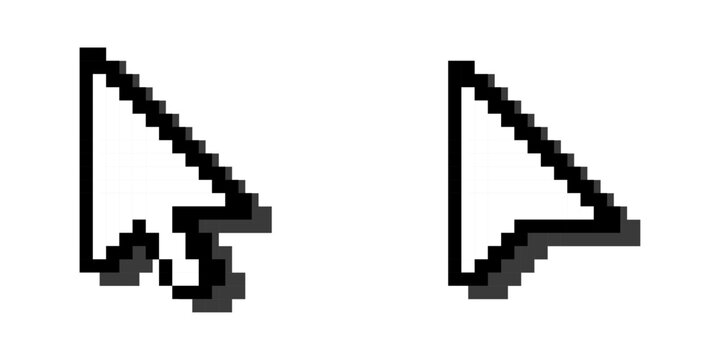 Pixel cursor icon, 8-bit mouse pointer arrow, retro blocky click and navigation UI symbol