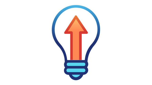Creative vector icon illustration of a light bulb with an upward arrow, symbolizing innovative ideas, business growth, digital marketing strategy, and successful vision in a minimalist style.