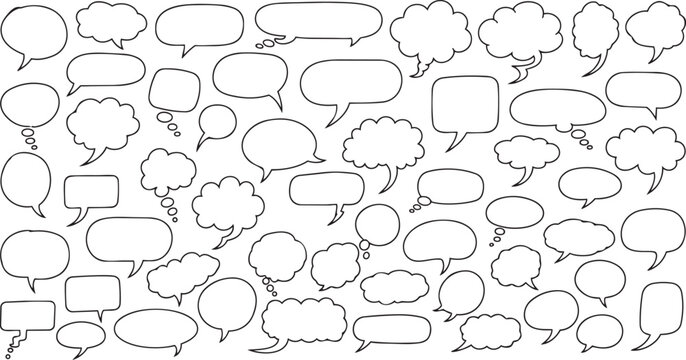 Set of handdrawn speech bubbles and thought balloons, comic style design elements