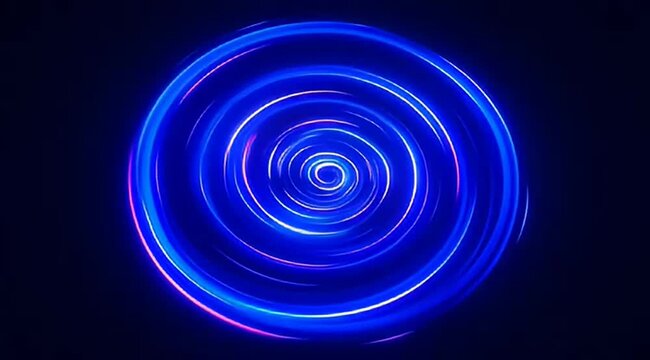 Energetic circular abstract pattern with illuminated blue and violet spiral trail