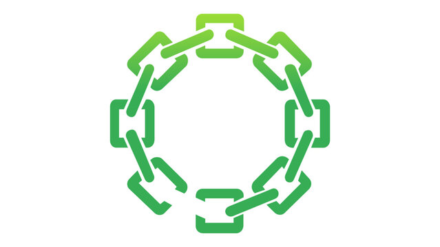 Green blockchain technology vector icon illustration featuring a circular chain of interconnected square blocks. Ideal for decentralized apps, crypto finance, data security, and digital network.