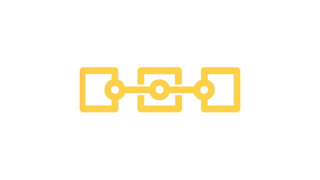 Blockchain block icon vector illustration featuring three connected squares in a vibrant orange gradient. Minimalist flat design representing decentralized data and cryptocurrency technology.
