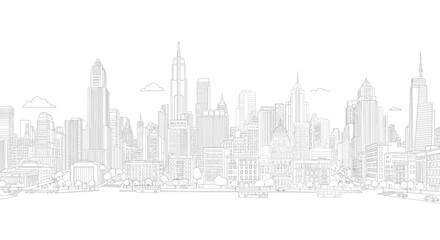Fototapeta premium New York City Skyline Sketch - Iconic Buildings and Urban Landscape