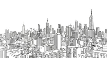 Naklejka premium New York City Skyline Drawing, Architectural Sketch of Manhattan Buildings