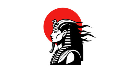 An ancient Egyptian pharaoh wearing a headdress stands against a red sun © Byone