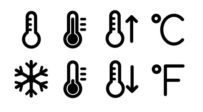 Temperature icon set celcius fahrenheit hot and cold thermometer collection