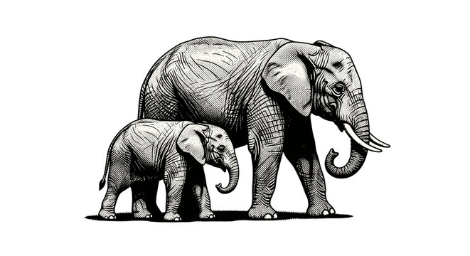 Realistic illustration of two elephants walking together in nature