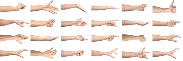 Left-handed men showing gestures on white background, closeup. Set of male hands © New Africa