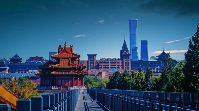 A beautiful time-lapse video capturing the sunrise over Beijing&rsquo;s Forbidden City Corner Tower and China Zun, highlighting the contrast between historical and modern landmarks.