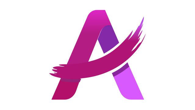 Stylized letter A vector icon illustration with a dynamic purple and pink brushstroke swoosh, modern minimalist logo design for branding, corporate identity, and creative graphic design projects.