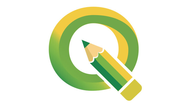 Creative vector illustration of a stylized letter Q logo icon featuring a vibrant green and yellow gradient circle with an integrated pencil tail, ideal for education, writing, and design.