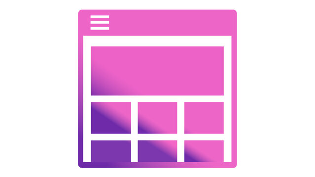 Modern text editor or website layout interface vector icon illustration with a vibrant pink and purple gradient, featuring a hamburger menu and content grid blocks for UI and UX design projects.